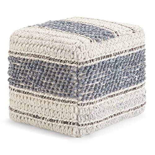 SIMPLIHOME Grady Boho Square Pouf in Blue, Natural Handloom Woven for the Living Room, Bedroom and Kids Room - Image 1
