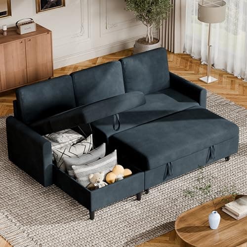Shintenchi Sofa Couch, Pullout Sofa Bed,2 in 1 Pull Out Couch Bed with Storage Chaise for Living Room,Sleeper Sofa Couches Linen Sectional Sofa - Image 1