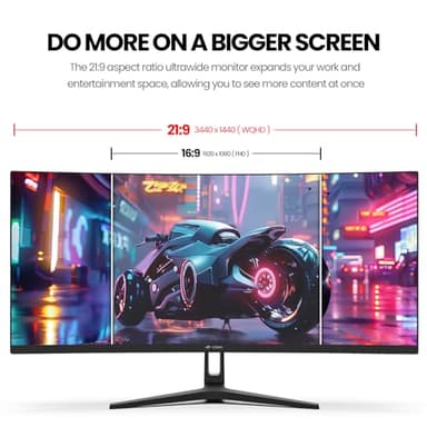 CRUA 34Inch Ultrawide Gaming Monitor, WQHD(3440 * 1440P) 144Hz/165Hz Curved Monitor,120% sRGB, Computer Monitor That Supports AMD Freesync, Wall Mountable Installs(HDMI, DP)-Black - Image 4