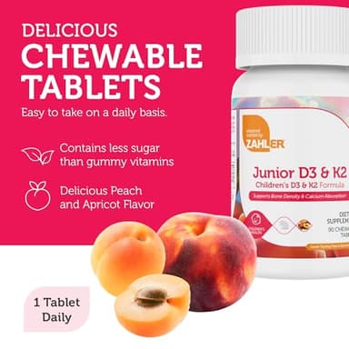 Zahler - Junior Vitamin D3 + K2 Chewable Tablets for Kids| Vitamin D for Kids 2000 IU | Delicious Vitamin D K2 Chews to Support Healthy Bones & Teeth - Kosher, Less Sugar Than Gummies (90 Count) - Image 5
