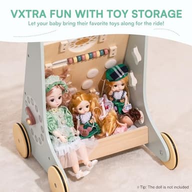 ROBUD Wooden Baby Walker, Baby Push Walker with Activity Center and Storage, Montessori Walker Toy for Boys and Girls Learning to Stand and Walk, Blue - Image 4