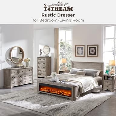 T4TREAM Farmhouse 5 Drawers Dresser for Bedroom, 48" Tall Wood Rustic Chest of Drawers with Natural Texture, Vintage Design, Storage Dressers Organizer for Bedroom, Living Room Light Rustic Oak - Image 6