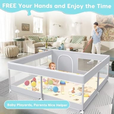 Baby Playpen with Mat, Baby Playard for Toddlers, Sturdy Safety Play Yard with Soft Breathable Mesh, Anti-Fall, 50 * 50 * 27 inches Grey - Image 3