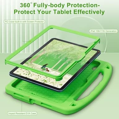 LKOOZO Kids Case for iPad (A16) 11th Generation 11 inch 2025 / iPad 10th Generation 10.9 inch 2022, Shockproof Cover with Built-in Screen Protector and Stand, Green - Image 4