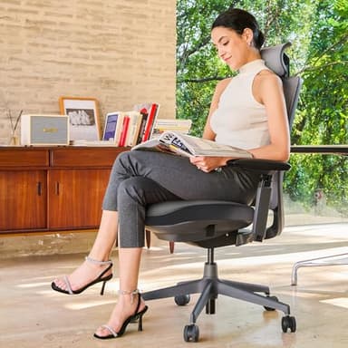 COLAMY Ergonomic Office Chair, High Back Computer Executive Desk Chair with Lumbar Support, Adjustable Headrest and 4D Arms, Slide Seat-BlackGrey - Image 10