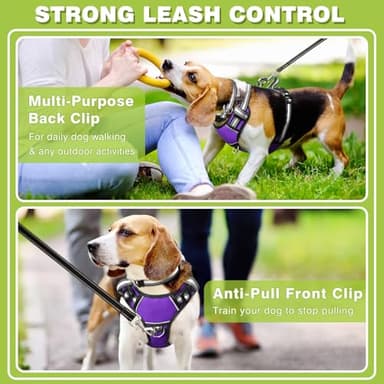 WINSEE Dog Harness No Pull, Pet Harnesses with Dog Collar, Adjustable Reflective Oxford Outdoor Vest, Front/Back Leash Clips for Small, Medium, Large, Extra Large Dogs, Easy Control Handle for Walking - Image 3
