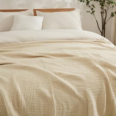 EMME Cotton Throw Blanket Large 50"x70" Gifts for Women 100% Muslin for Couch Breathable Gauze All Season Soft and Lightweight Pre-Washed (Light Tan) - Image 8