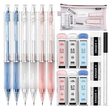 Four Candies Mechanical Pencil Set with Case, 6PCS Aesthetic Mechanical Pencils 0.5 & 0.7mm with 360PCS HB Lead Refills, 3PCS Erasers, 9PCS Eraser Refills for writing, drawing and sketching - Image 1
