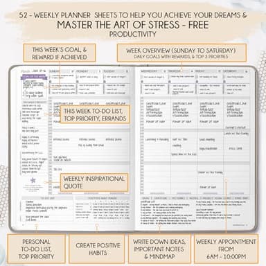 Hourly Planner - Undated Weekly & Monthly Planner, 12-Month Journey to Increase Productivity | Gratitude Journal, Life Organizer & Goal Journal | Include Foldable Vision Board, Habit Tracker & Sticker - Image 3
