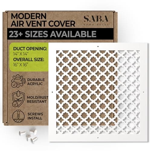 SABA Home Decor Air Vent Cover Grille - Acrylic Plexiglass 14 x 14 Duct Opening, 16 x 16 Overall White Finish Decorative Covers for Walls & Ceilings NOT for Floor USE, Venetian - Image 1