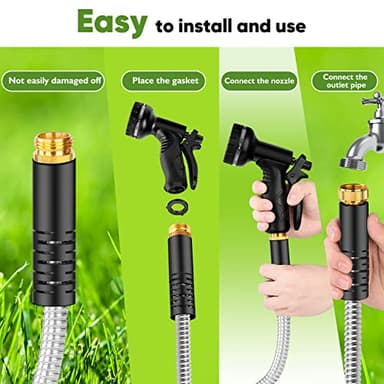 Garden Hose Metal 100FT, Stainless Steel Heavy Duty Water Hose With 10 Function Nozzle, No-Kink, Tough & Flexible, Sturdy and Lightweight, Rust Proof for Yard, Outdoor, RV - Image 5