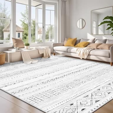 Large Living Room Area Rug 10x14: Soft Machine Washable Boho Moroccan Farmhouse Rugs for Bedroom Under Dining Table - Non-Slip Neutral Morden Indoor Floor Rug Carpet for Home Office Decor - Grey - Image 1