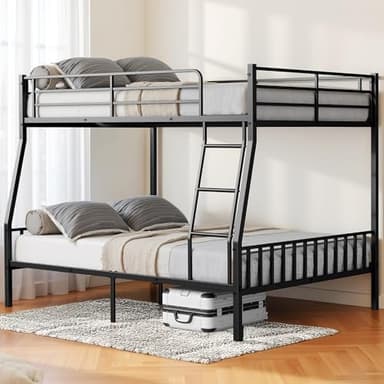 Feetice Full XL Over Queen Bunk Bed, Heavy Duty Metal Bunk Bed with EVA Anti-Slip Ladder & Full-Length Guardrails, Noise-Free Queen Bunk Bed Frame for Adults, Teens, Black - Image 1