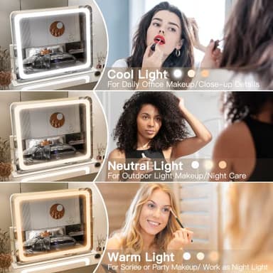 FENNIO Vanity Mirror with Lights 22''x17'' Makeup Mirror with Lights,Vanity Mirror Touch Screen with 3-Color Lighting,Dimmable,for Vanity Desk Tabletop - Image 3