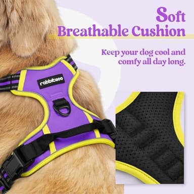 rabbitgoo Dog Harness No Pull with 2 Leash Clips, Adjustable Soft Padded, Reflective Oxford No Choke Pet Vest with Easy Control Handle for Large Dogs, Purple & Yellow, XL - Image 2