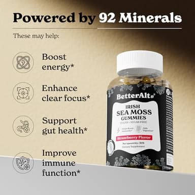 Better Alt Irish Sea Moss Gummies | Strawberry Flavor | Lab-Tested for Purity | Supports Immune Health & Energy | 1-Month Pack - Image 5