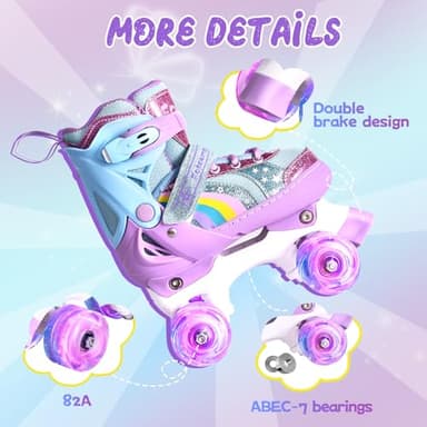 Fotoumgl Roller Skates for Kids Girls Boys, 4 Size Adjustable Rainbow Toddler Rollerskates with 8 Full Light up Wheels, Safe and Fun for Children Beginners, Outdoor Indoor Sports - Image 3