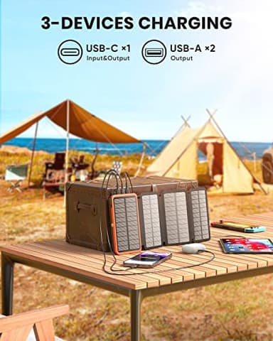 Hiluckey Solar Charger 27000mAh Power Bank 22.5W Fast Charging Portable Phone Charger with 4 Solar Panels USB C PD External Battery Pack with 3 USB Outputs for Cellphone Tablet - Image 5