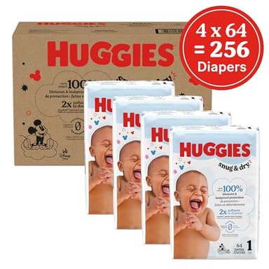 Huggies Size 1 Diapers, Snug & Dry Newborn Diapers, Size 1 (8-14 lbs), 256 Count (4 Packs of 64), Packaging May Vary - Image 2