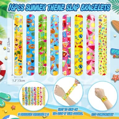 Grneric 98 Pcs Pool Party Favors Drawstring Bags Beach Party Favors Goodie Bags with Drinking Straws Slap Bracelets Stickers for Summer Pool Party Supplies - Image 4