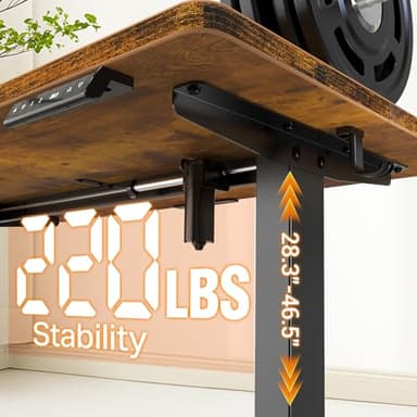 Veken 47.2" Standing Desk, Adjustable Height Office Desk with Wood Desktop, Computer Table for Home Work, Study and Gaming, Small Spaces, Modern Furniture，Brown - Image 4