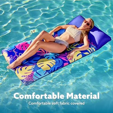 SLOOSH Inflatable Pool Floats Raft - XL Fabric Covered Pool Mat Lounger Floaties for Adults, Ultra Comfort Inflatable Water Float with Headrest for Beach Lake Swimming Pool Floating 68"X34" (Blue) - Image 4