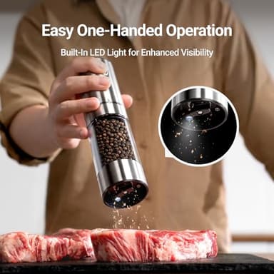 ThermoMaven Upgraded Larger Capacity Electric Salt and Pepper Grinder Set, 110ml Rechargeable Salt and Pepper Shaker with LED light, Stainless Steel Automatic Pepper Mill with 6 Adjustable Coarseness - Image 2