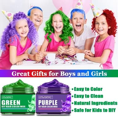 4 Colors Temporary Hair Color for Kids,Gifts for Teens,Girls,Boys,Gifts for Kids,Temporary Hair Dye,Hair Color Spray Green Red Blue Purple Hair Dye Hair Wax Color,Instant Color Wax Halloween Party - Image 2