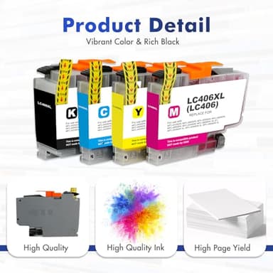 LC406 LC406XL Ink Cartridges for Brother Printer 406XL LC 406 XL for MFC-J4335DW MFC-J5855DW MFC-J6555DW MFC-J4535DW MFC-J6955DW MFC-J4345DW MFC-J5955DW - 4 Pack High Yields Black Cyan Magenta Yellow - Image 7