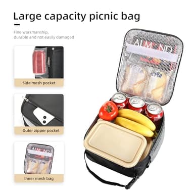 Lovoeo Lunch box Lunch bag for men women Insulated Lunchbox Lunch bags for Work Picnic Travel (Black) - Image 3
