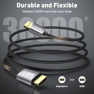 UANTIN 4K DisplayPort to HDMI Cable 6Ft, Uni-Directional Only, DP 1.2 (Source) to HDMI 1.4 (Display), 4K@30Hz, 2K@60Hz, Display Port Braided Cord for AMD, NVIDIA, Dell, Monitor - Image 5