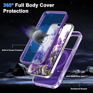 Turquiase for iPhone 13 Pro Max Full Body Shockproof Case with Magnetic Invisible Stand [Compatible with MagSafe] Built-in Screen Protector Military Drop ProtectionTranslucent Phone Cover -Purple - Image 4