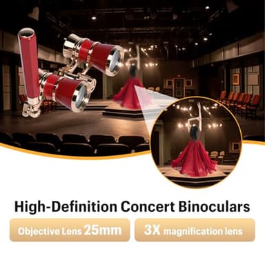 Gegong Mini Binocular Telescope, 3X Opera Binoculars, High-Definition Optical Lens Adjustable Focus Button and Foldable Stretchable Handle Opera Glasses for Music Concert, Opera, Movie Theater - Image 2