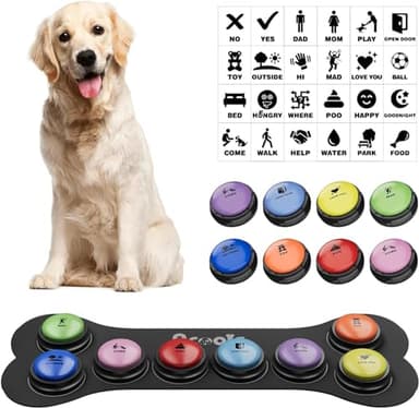 Dog Buttons for Communication, 8 Pcs Dog Talking Button Set, 30s Recordable Voice Pet Buzzer Training Buttons, Speaking Button for Dogs with Waterproof Anti-Slip Dog Button Mat and 48 Scene Stickers - Image 1