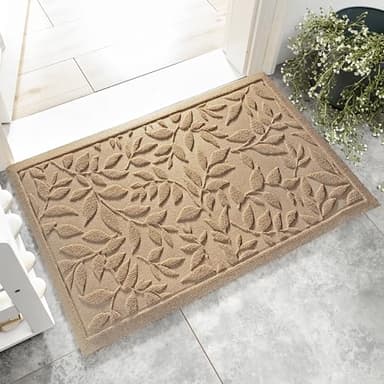 Beige Leaves Outdoor Indoor Entrance Doormats, Absorbent Durable Heavy Duty Welcome Front Door Mat,Thick Natural Rubber Back,Easy Clean Entryway Mat 17x30 Inch, Low Profile - Image 1