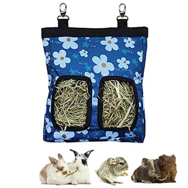 Guinea Pig Hay Feeder, Hanging Rabbit Hay Feeder Bag for Guinea Pigs Bunnies Chinchillas. Blueflower - Image 1