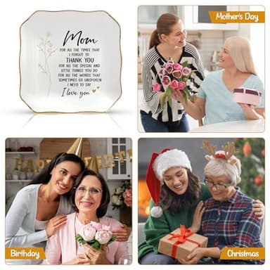 OASSIE Birthday Gifts for Mom - 4"x4" Ceramic Jewelry Dish Tray - Thank You Mom Birthday Gifts from Daughter Son, Mama Gift for Mother in Law, Appreciation Trinket Dish for Rings Earrings - Image 6