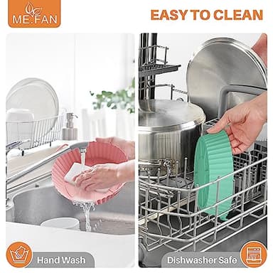 ME.FAN Air Fryer Silicone Liners for 4 to 7 QT [2 Pack] Reusable Air Fryer Basket with Handles & HolesLight Grey+Dark Orange - Image 7