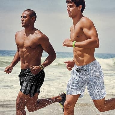 COOFANDY Mens Swim Trunks with Compression Liner 5" Swim Trunks Quick Dry Summer Surfing Beach Shorts Swimsuit Shorts Deep Blue Plam Leaf S - Image 3