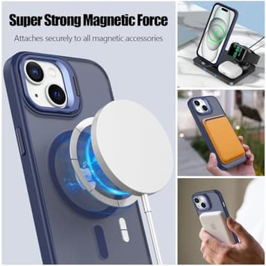 Nvollnoe for iPhone 15 Case Compatible with MagSafe,Military Grade Shockproof Heavy Duty Protective Adjustable Kickstand Matte Semi Clear Phone Case for iPhone 15(Blue) - Image 2