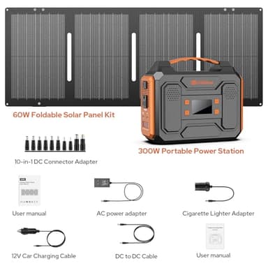 Portable Solar Generator, 300W Portable Power Station with Foldable 60W Solar Panel, 110V Pure Sine Wave 280Wh Lithium Battery Pack with USB DC AC Outlet for Home Use RV Van Outdoor Camping-Orange - Image 8