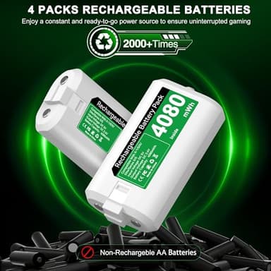 DINOSTRIKE Rechargeable Battery Pack for Xbox Controller,Xbox Controller Charger Station with 4X4080mWh Batteries for Xbox Series X|S,Xbox One S/X/Elite Remote-White Crack - Image 2