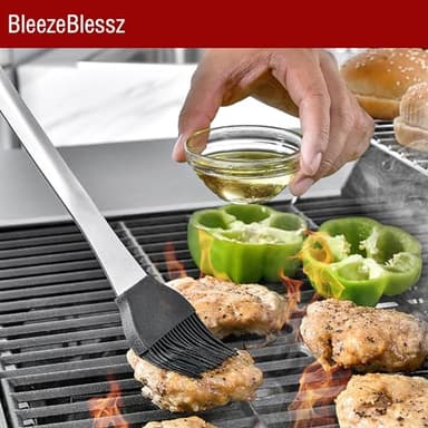 BleezeBlessz BBQ Gift Tool Set 6 Piece BBQ Accessories with Spatula, Fork, Brush, Protective Gloves, Scissors and Grill Tongs - Heavy Duty, Stainless Steel - Image 4