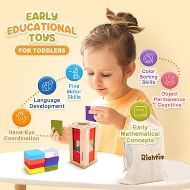 Richtim Montessori Toys for 1-3 Year Old: Color Sorting Wooden Drawer Box Toy for Toddlers Square Color Sorting - Image 3