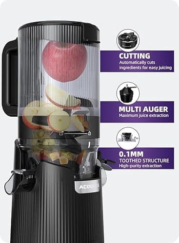 ACOQOOS Juicer Machines, 5.3" Wide Chute for Whole Fruit and Vegetable,1.8L Auto-Feed Time-Saver, Slow Masticating High Yield, Easy to Clean Cold Press Juicer with 2 Cups - Image 3