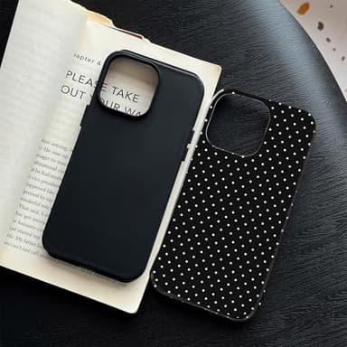 Sayoaho Compatible with iPhone 15 Case, Fashion Cute Polka Dot Pattern Aesthetic Design for Women, Soft TPU and Hard Back Shockproof Phone Case for iPhone 15 6.1 inch, Black - Image 4