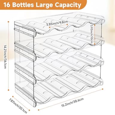 spospo Stackable Water Bottle Organizer, Large Compartment Water Bottle Holder, 4 Tier Clear Water Bottle Organizer for Cabinet, Bottle Rack for Kitchen Organization and Storage - Hold 16 Bottles - Image 2