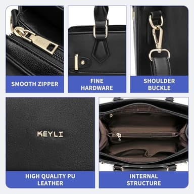 Keyli 2pcs Purses and Handbags for Women, Trendy Tote Shoulder Bag Top Handle Satchel Purse Waterproof Leather Crossbody Designer Bags with Pockets Black - Image 6