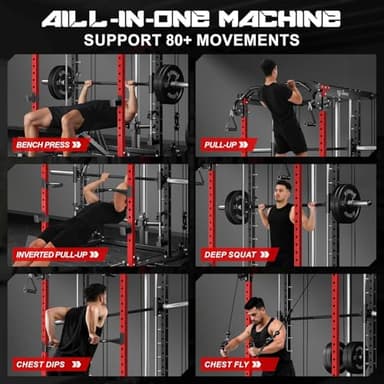 Goimu S1-V4 Smith Machine, 2000LBS Power Cage with Cable Crossover System, All-in-One Squat Rack with Smith Bar, Workout Cage Strength Training Equipment with Attachments (RD Package Smith Machine) - Image 8
