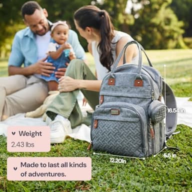 BabbleRoo Diaper Bag Backpack - Baby Essentials Travel Tote - Multi Function Water Resistant Diaper Bag, Travel Essentials Baby Bag with Changing Pad, Stroller Straps & Pacifier Case - Unisex, Black - Image 6